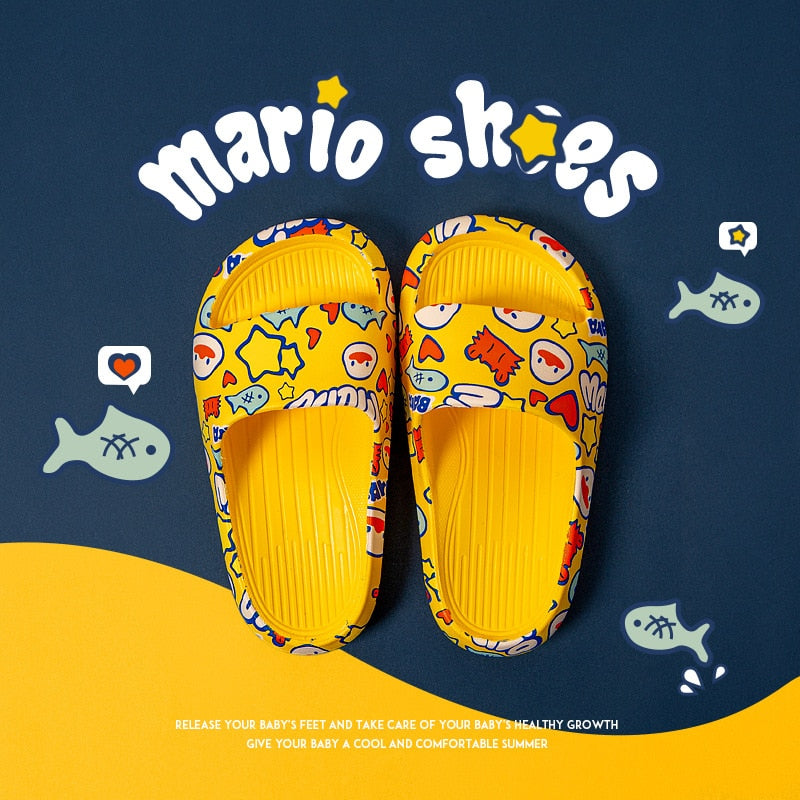 Children Home Soft Slippers Boys Print PVC Flip Flops Baby Non-slip Beach Sandals Baby Home Household Bathroom out door slippers - Minimalist