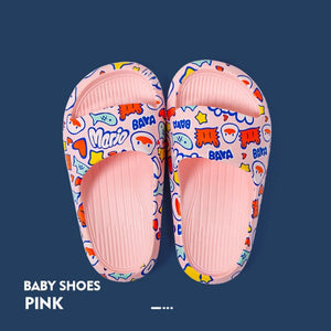 Children Home Soft Slippers Boys Print PVC Flip Flops Baby Non-slip Beach Sandals Baby Home Household Bathroom out door slippers - Minimalist